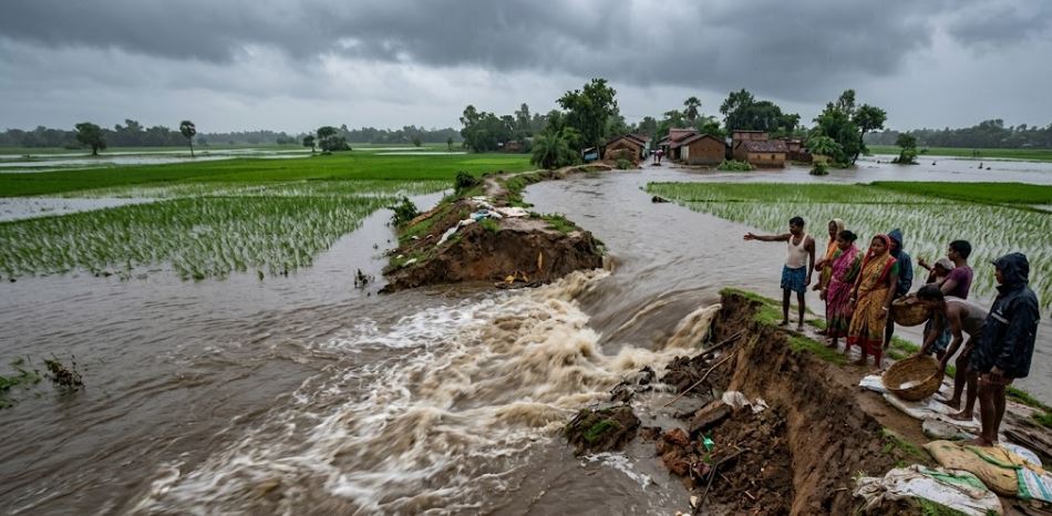 10-Foot Embankment Breach Floods 100 Acres in Mahakalapara, Kharif Crop at Risk